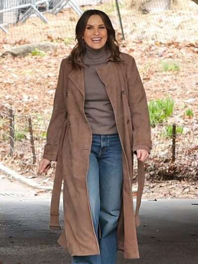 Law and Order SVU 2026 Mariska Hargitay Brown Suede Leather Coat