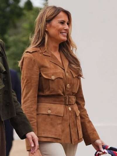 Melania Trump Belted Brown Suede Leather Jacket