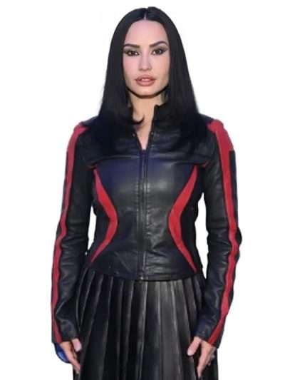 2026 Demi Lovato Stripped Leather Jacket
