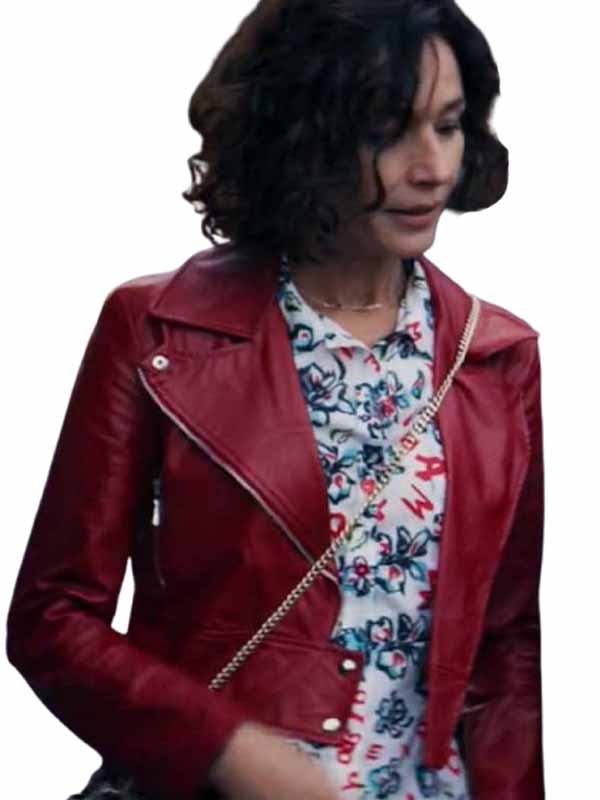 Movie Solo Mio 2026 Nicole Grimaudo Red Cropped Leather Jacket