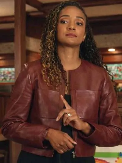 Mekia Cox The Rookie 2026 Nyla Harper Brown Leather Jacket