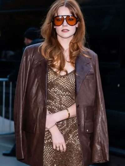 Izzy Meikle-Small Outlander Season 8 Brown Leather Blazer