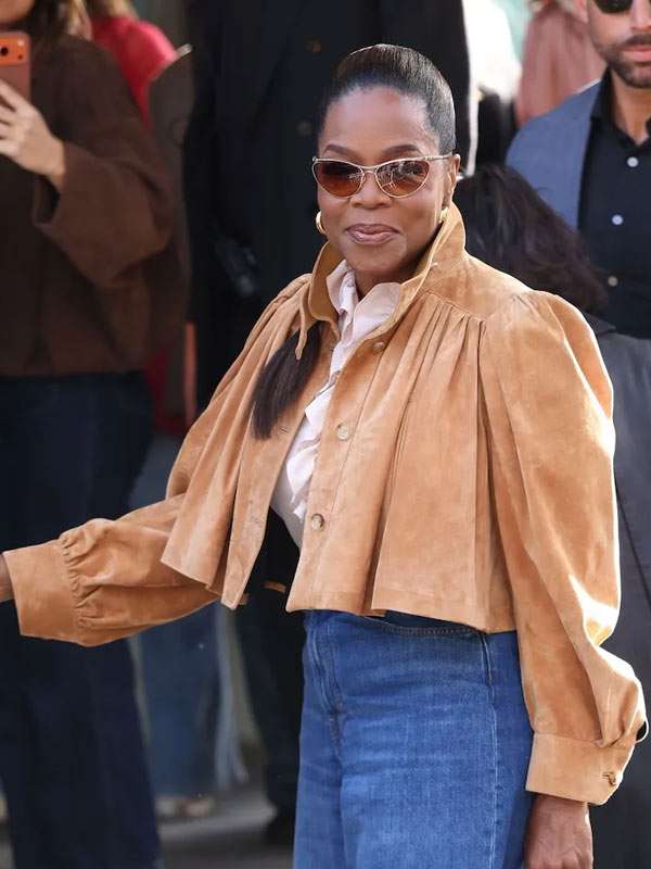 PFW 2026 Oprah Winfrey Suede Leather Jacket