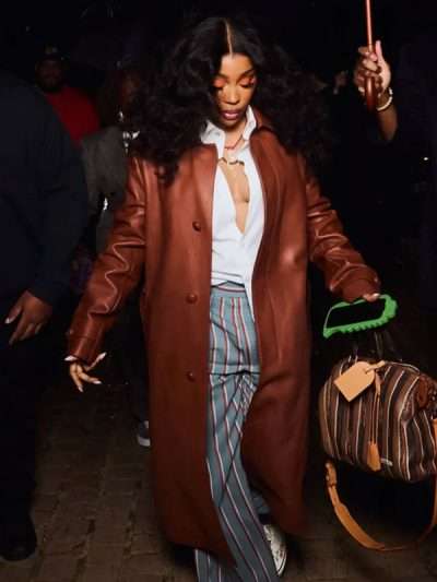 American Singer SZA Brown Leather Coat