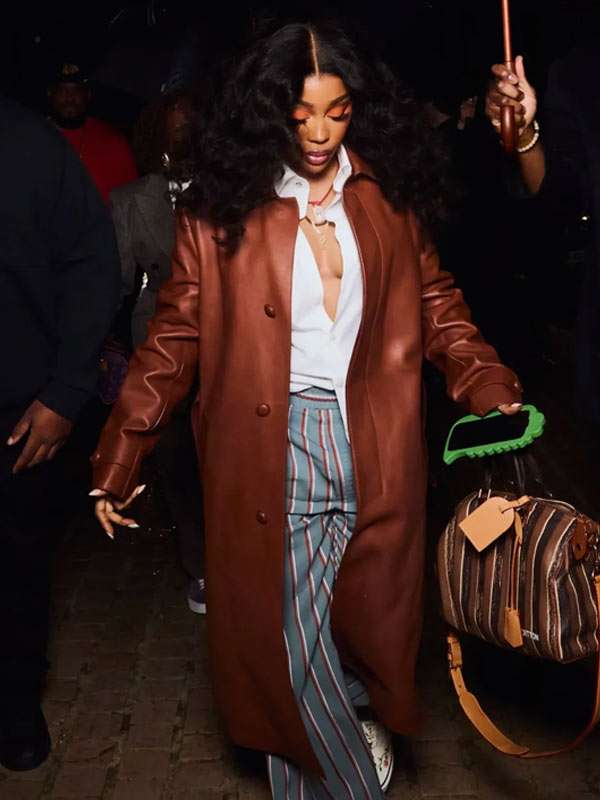 American Singer SZA Brown Leather Coat