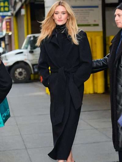 Sarah Pidgeon Love Story 2026 Press Tour Black Wool Coat