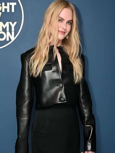 Starring Jimmy Fallon S13 Nicole Kidman Black Cropped Leather Jacket
