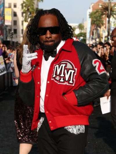 Shop Michael Movie Premiere Rapper Wale Red and Black Varsity Jacket