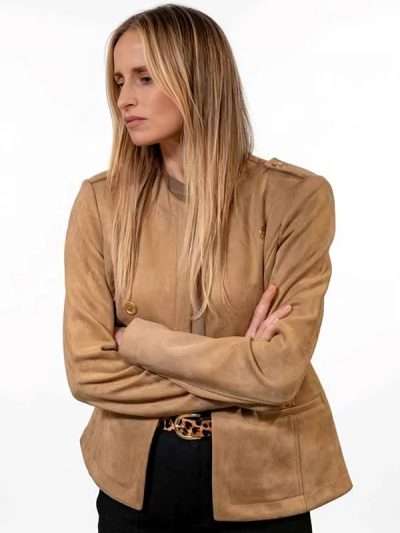 The Hunting Party 2026 Becca Kotte Brown Suede Leather Jacket