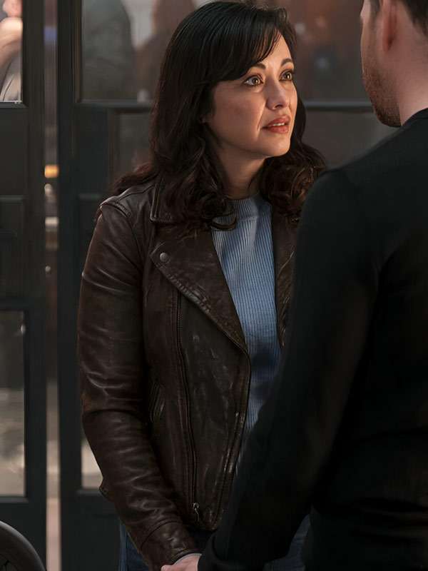 Maria Baez Boston Blue Brown Leather Jacket
