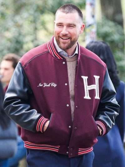 Central Park Travis Kelce Maroon and Black Varsity Jacket