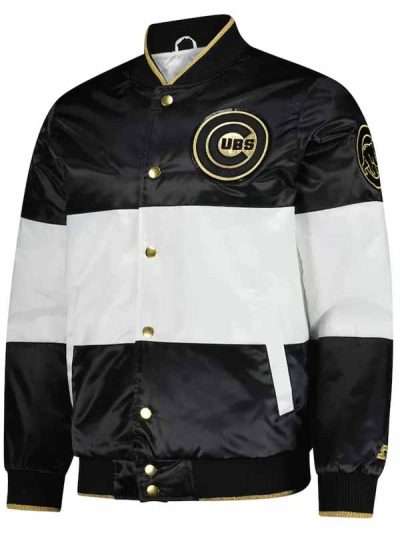 Baseball Team Chicago Cubs Black and White Varsity Jacket