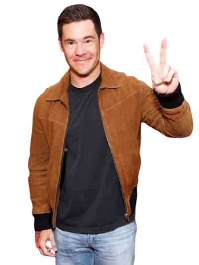 Adam Devine Super Bowl 2026 Brown Suede Jacket