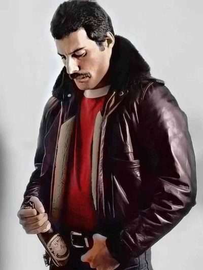Freddie Mercury Brown Bomber Leather Jacket With Fur Collar
