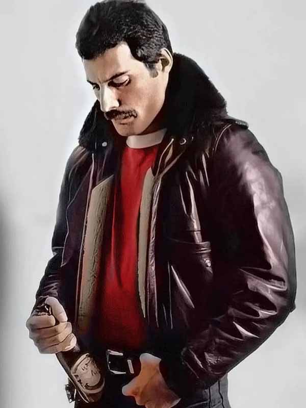 Freddie Mercury Brown Bomber Leather Jacket With Fur Collar