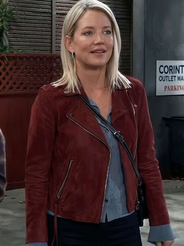 General Hospital Nina Reeves Maroon Suede Jacket