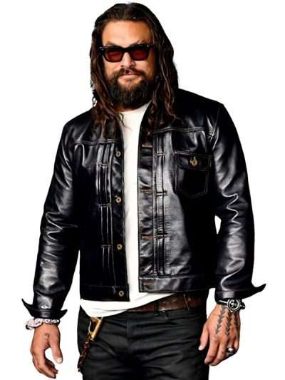 Jason Momoa Stylish Black Leather Jacket Red Carpet