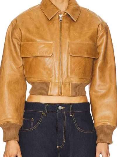 The Reunion Laguna Beach 2026 Show Kristin Cavallari Brown Cropped Leather Bomber Jacket