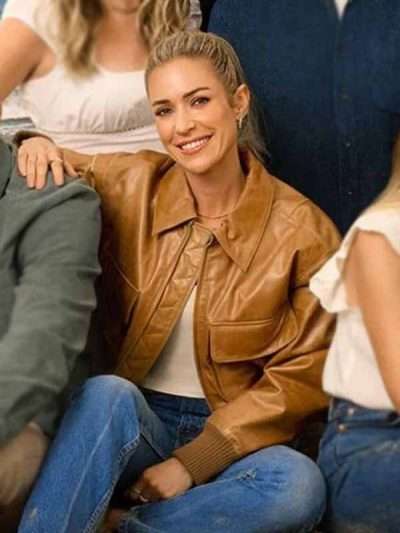Kristin Cavallari Brown Cropped Leather Bomber Jacket