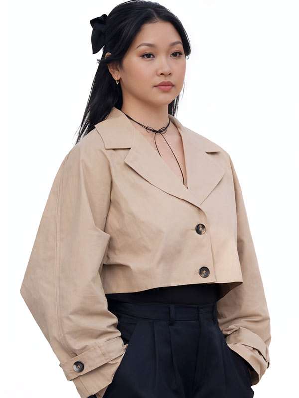 XO, Kitty 2026 Lara Jean Covey Beige Cotton Cropped Jacket