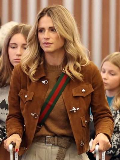 2026 Michelle Hunziker Brown Leather Jacket