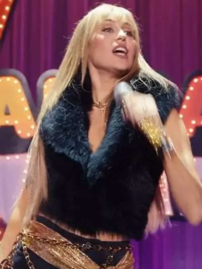 TV Special 2026 Miley Cyrus Black Shearling Fur Vest