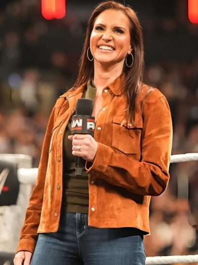 2026 Stephanie McMahon Brown Suede Leather Jacket