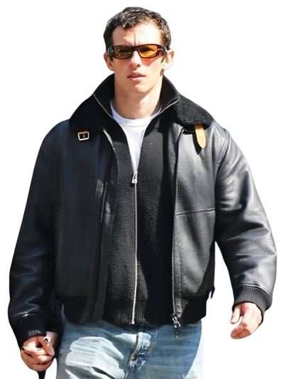 NYC 2026 Callum Turner Black Bomber Leather Jacket