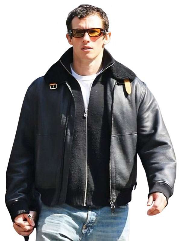 NYC 2026 Callum Turner Black Bomber Leather Jacket