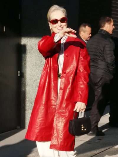 Shop Meryl Streep Red Leather Coat