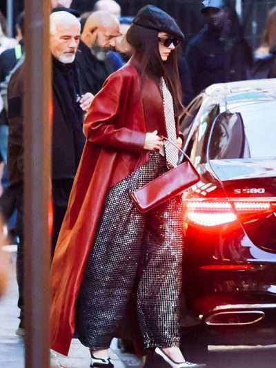 Anne Hathaway The Devil Wears Prada 2 2026 Red Leather Coat