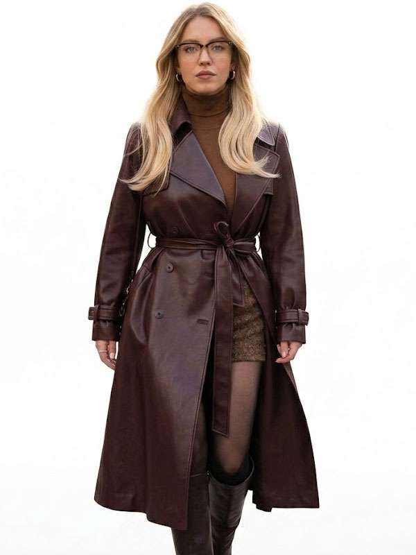 Sydney Sweeney Brown Leather Coat