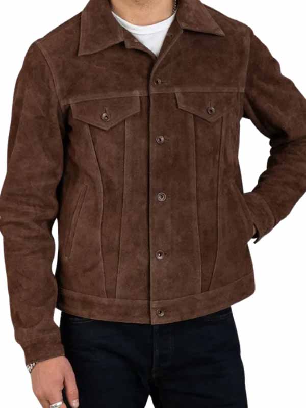 Men’s Vintage Style Brown Suede Leather Trucker Jacket