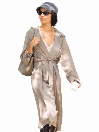 Shop Zoë Kravitz Street Style Grey Trench Coat