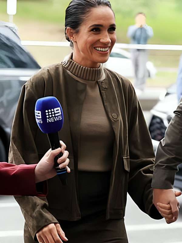 Australia Visit 2026 Meghan Oilve Green Suede Jacket