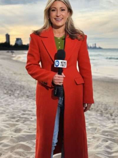 Australian TV Presenter Red Long Wool Coat
