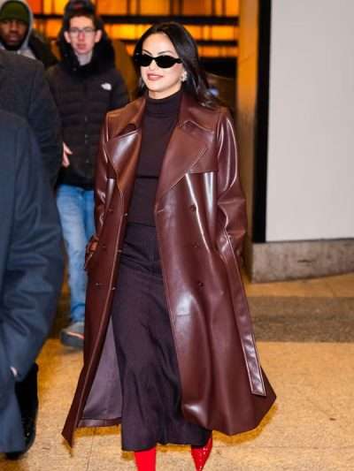 Camila Mendes Brown Leather Trench Coat