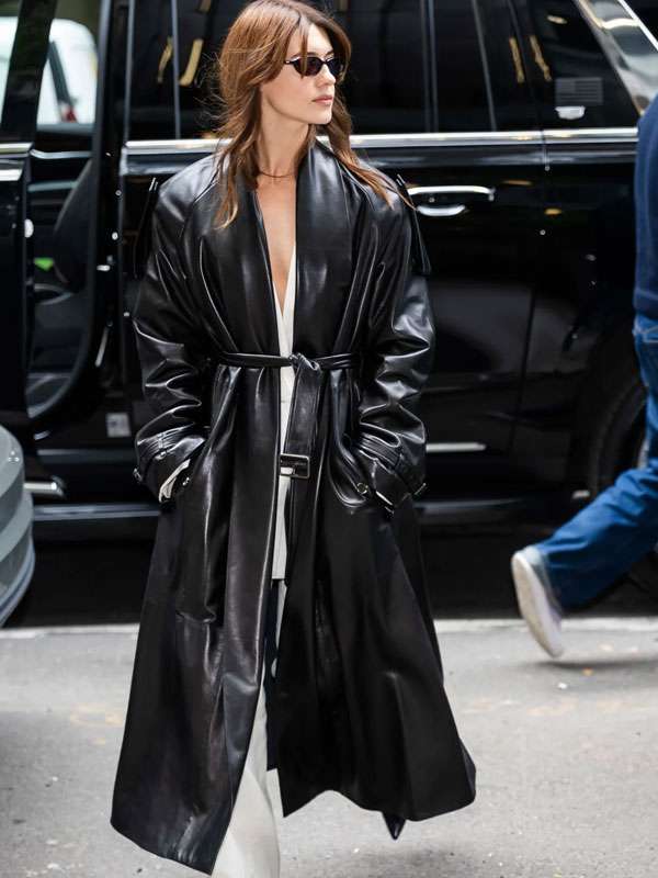 Daisy Edgar-Jones NYC Street Style Black Leather Trench Coat
