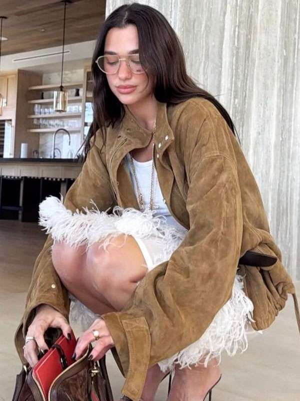 Dinner Night 2026 LA Dua Lipa Brown Suede Jacket
