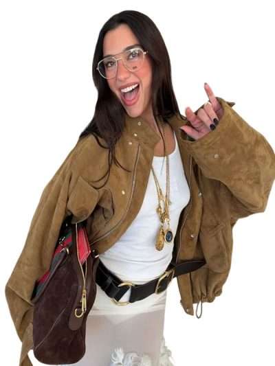 Dua Lipa 2026 Brown Suede Jacket