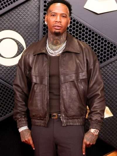 Grammy Awards 2026 Moneybagg Yo Brown Leather Jacket