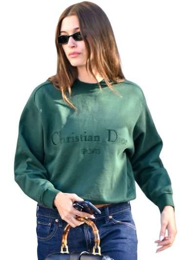 Hailey Bieber Street Style LA Green Sweatshirt
