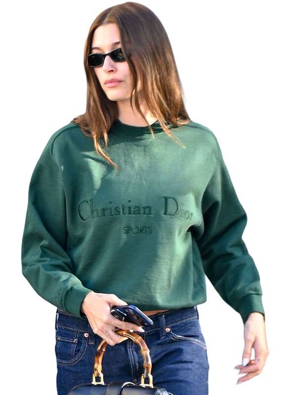 Hailey Bieber Street Style LA Green Sweatshirt