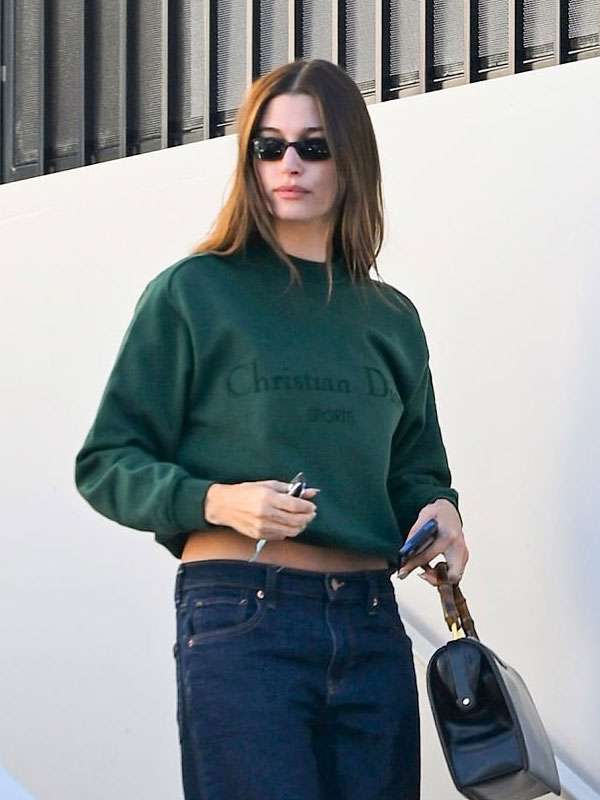 Hailey Bieber Street Style LA Green Sweatshirt