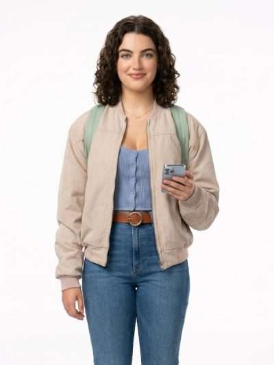 Hannah Wells Off Campus Beige Bomber Jacket