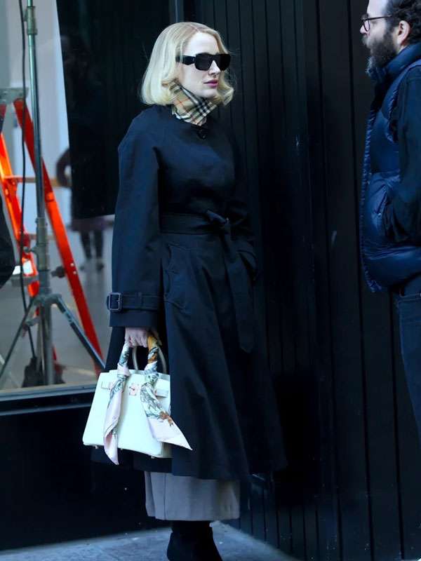 Jessica Chastain NYC Wall Street Black Coat