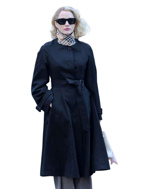 Jessica Chastain NYC Wall Street Black Cotton Coat