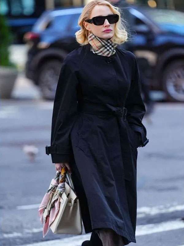 Jessica Chastain Wall Street Manhattan Black Coat