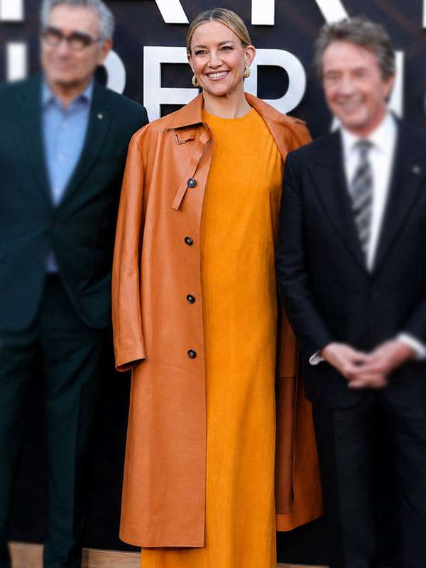 2026 Kate Hudson Brown Leather Trench Coat