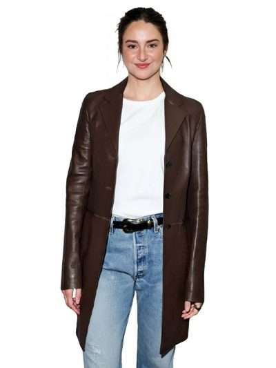 2026 Shailene Woodley Brown Leather Coat